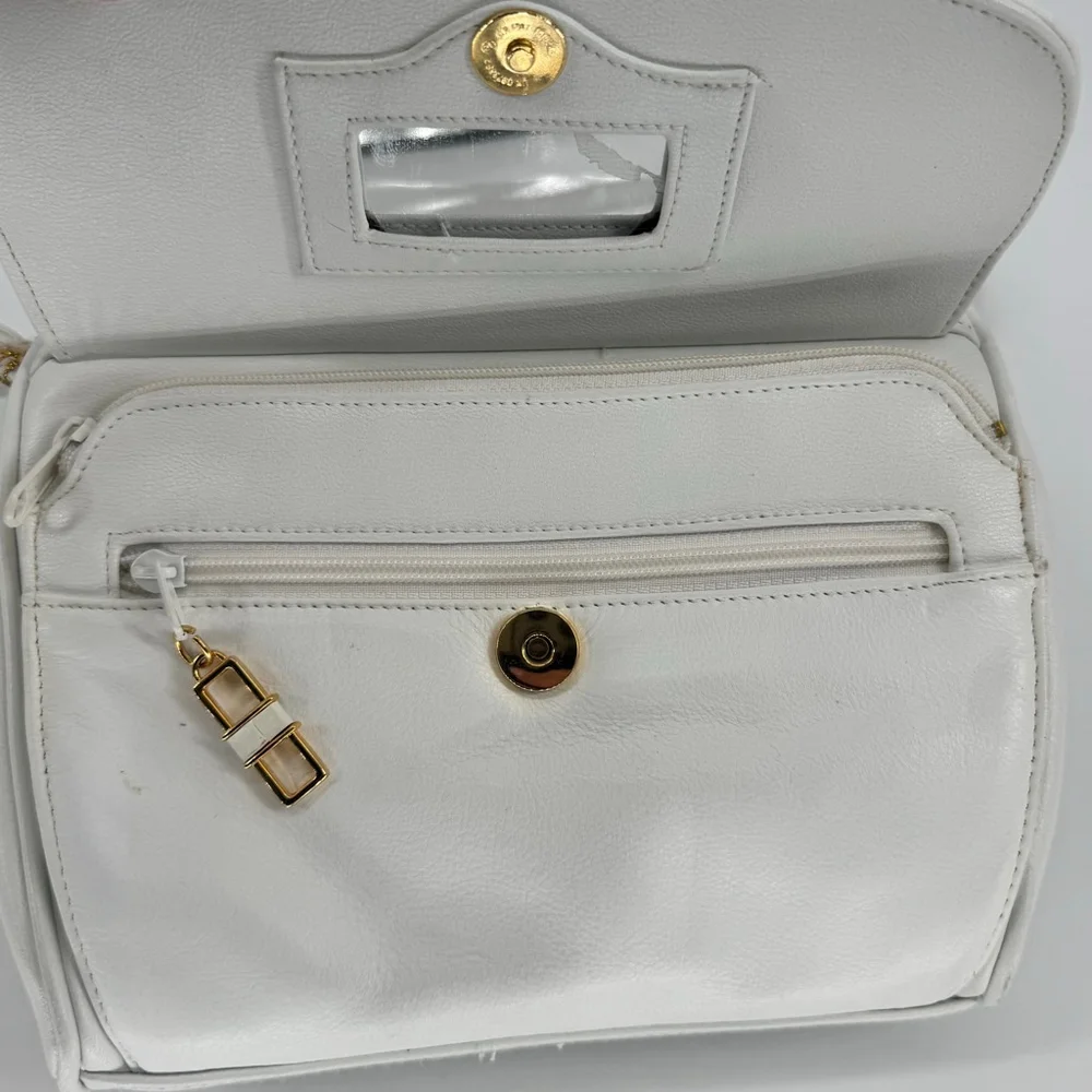 NWT Vintage Sereta White Leather Crossbody Bag Gold Hardware